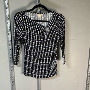 Michael Kors Navy, Black and White Geometric Blouse